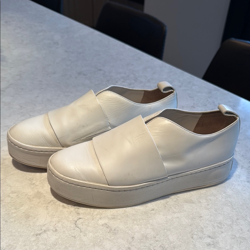 Vince White Leather Slip-On Sneakers